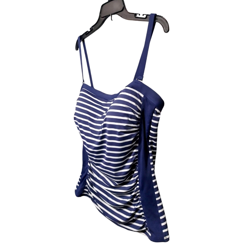 Lands End Navy Striped Bandeau Tankini Swimsuit Top Women's Size 14 - Picture 8 of 12